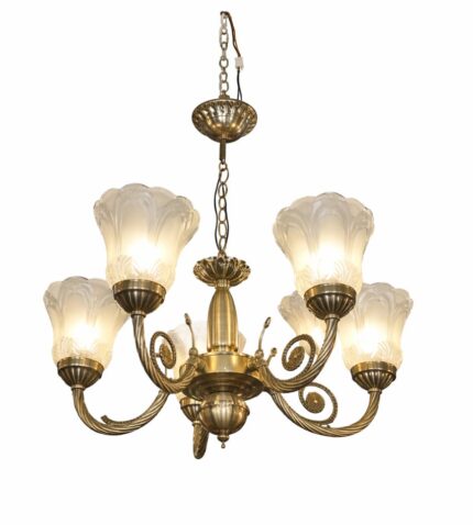 Classic Elegance Antique Brass Chandelier with Frosted Glass Shades
